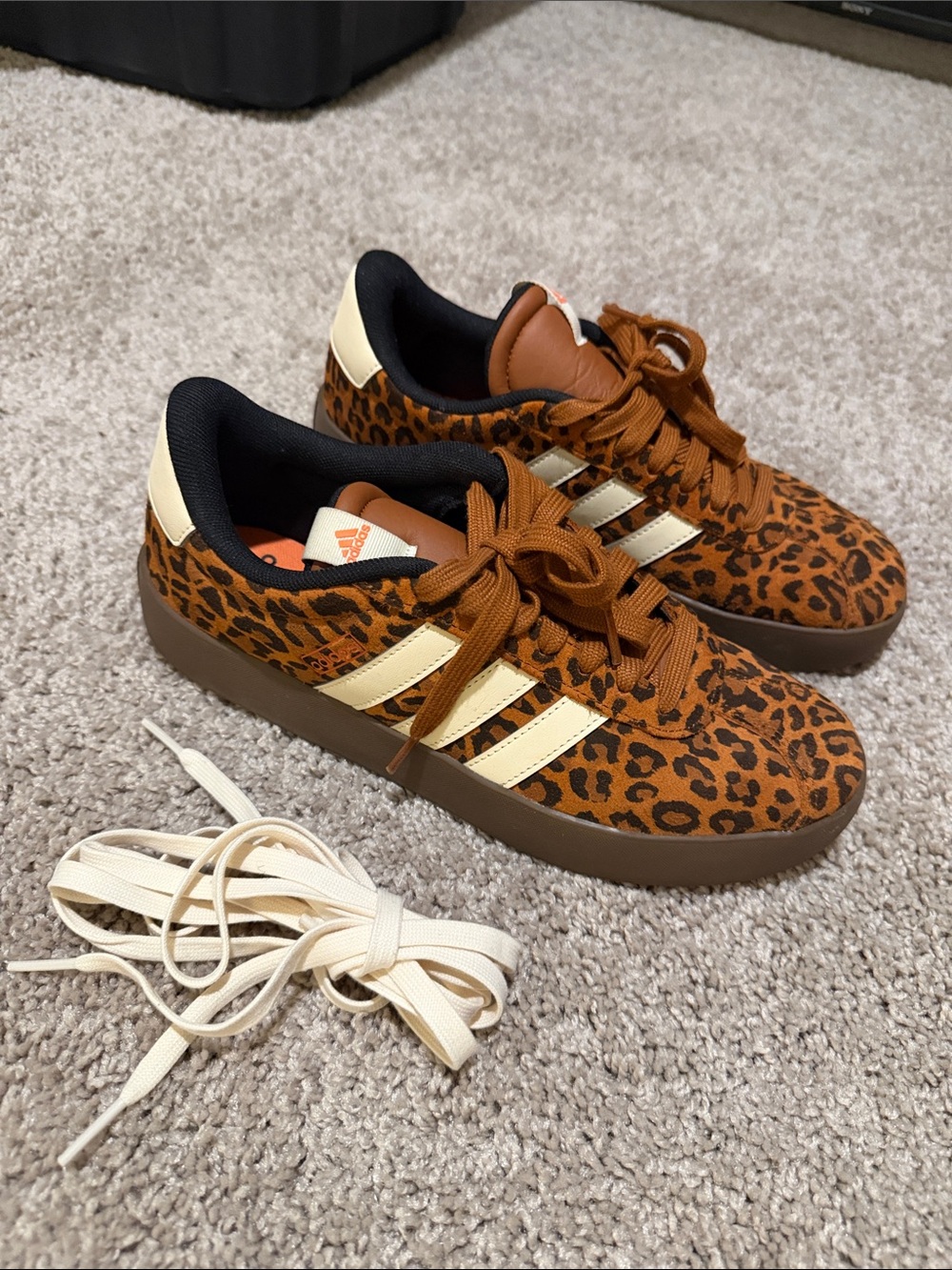 adidas Women’s Leopard Print Sneakers with Cream Stripes
